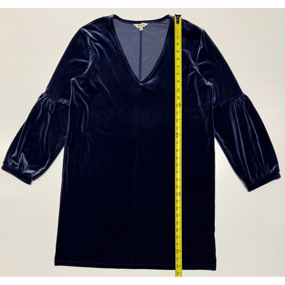 Madewell Navy‎ Blue Velvet V-Neck Balloon Sleeve Shift Dress Womens Size M
